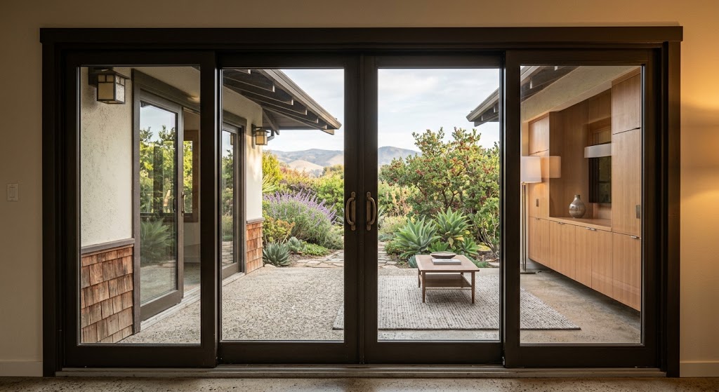 Contemporary sliding patio door Salt Lake City backyard view