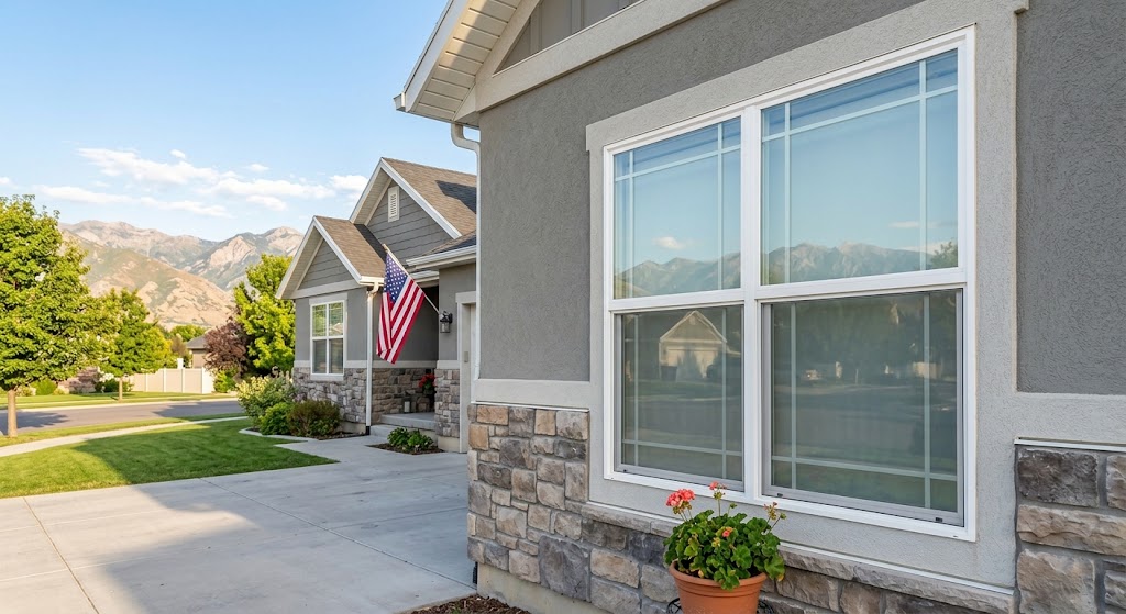 Double-hung vinyl window on a Salt Lake City home