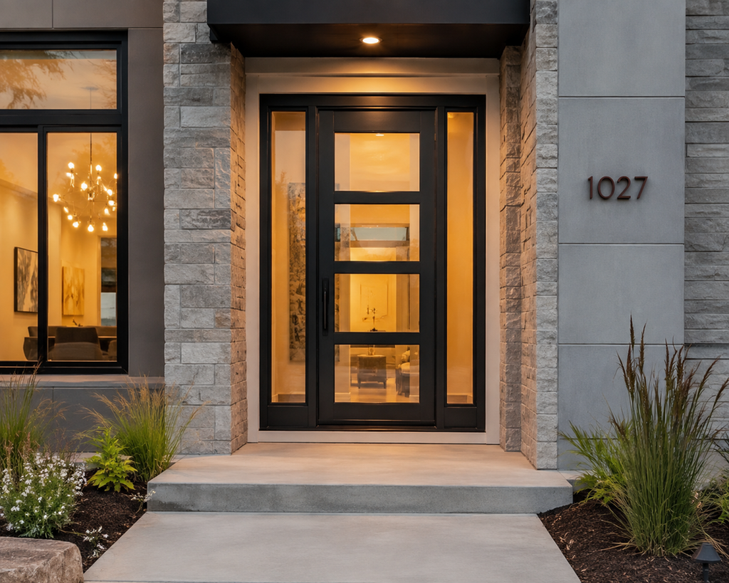 Modern aluminum entry door on a Salt Lake City residence