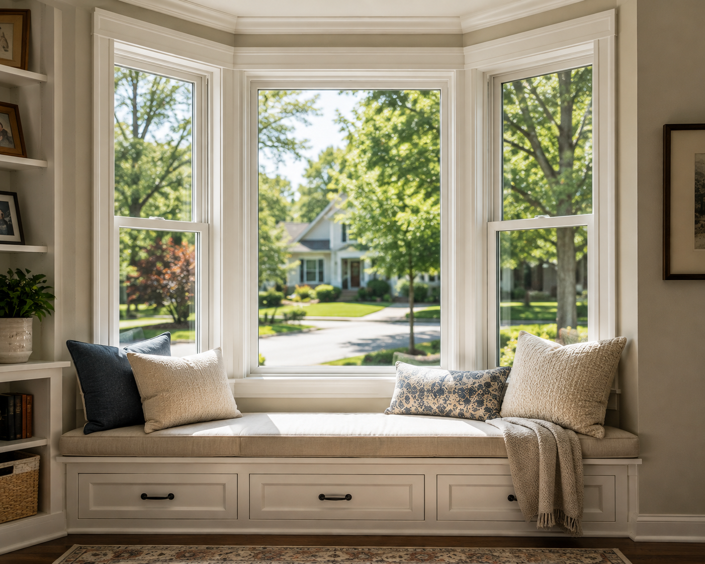 Bay window with built-in seating area