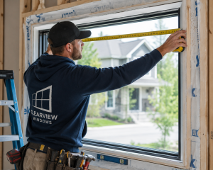 Installer fitting a custom window frame in Salt Lake City