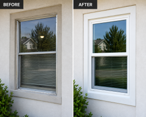 Old window replaced with energy efficient vinyl window
