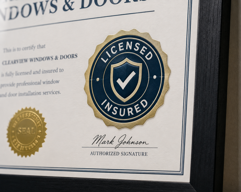 Licensed and insured window contractor credentials