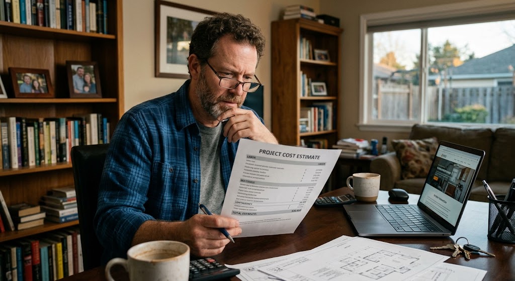 Homeowner reviewing a custom window cost estimate