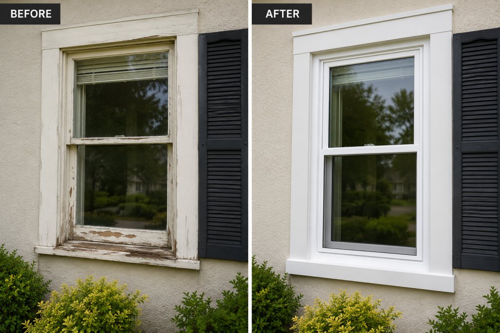 Old window replaced during professional installation