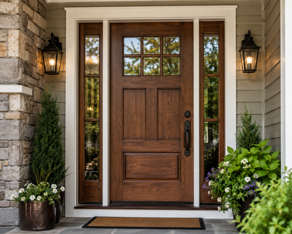 Custom wood door matching a Salt Lake City home's style