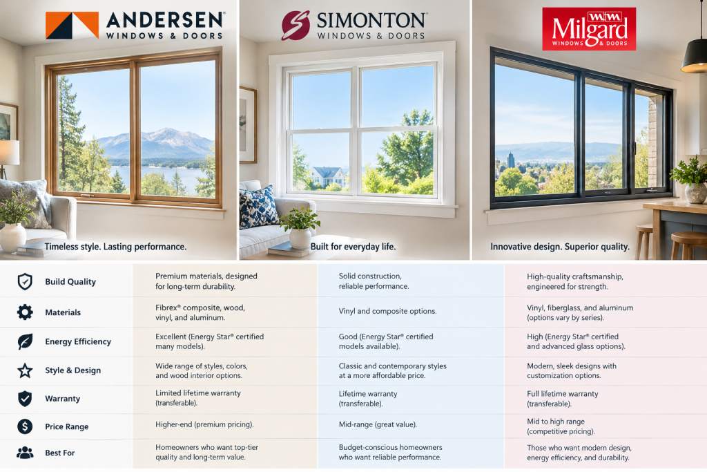 Comparing Andersen, Simonton, and Milgard windows