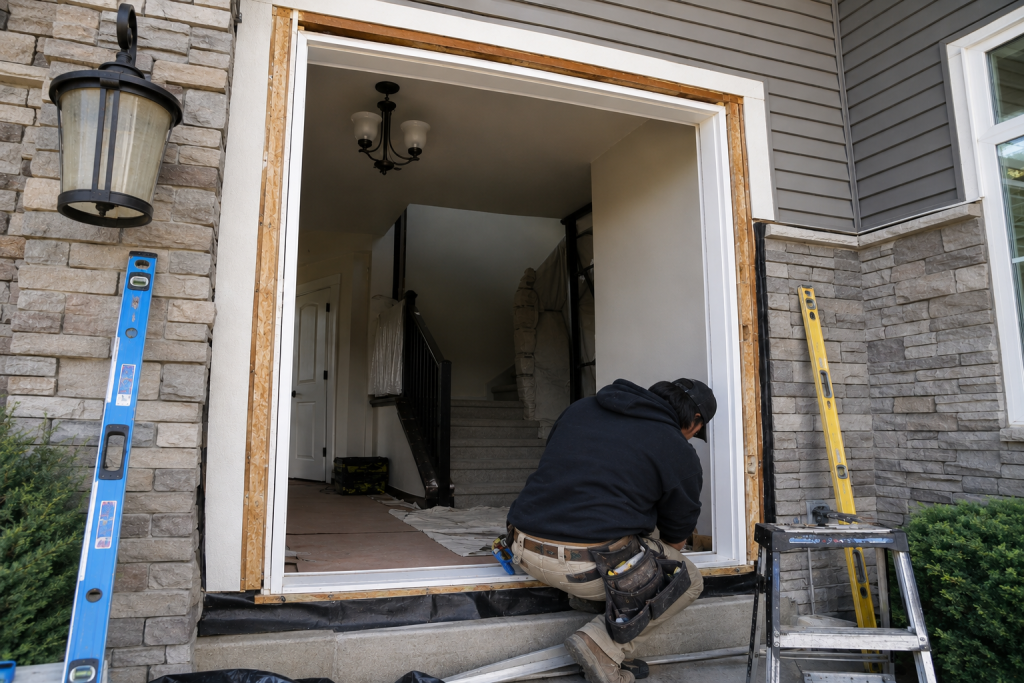 Door frame construction during a Salt Lake City installation