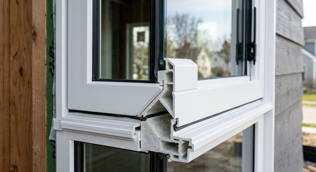 Fiberglass window frame manufactured through pultrusion