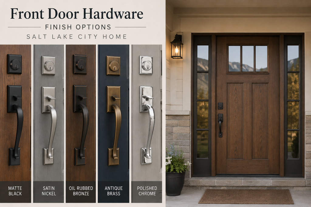 Front door hardware finish options on a Salt Lake City home