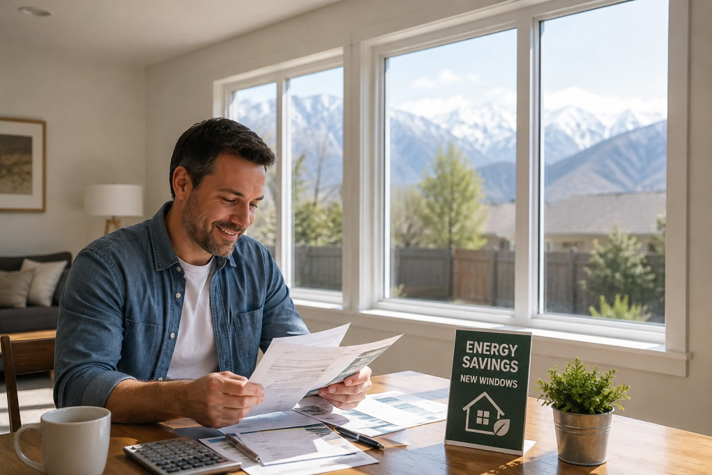 Homeowner saving money on replacement windows in Salt Lake City