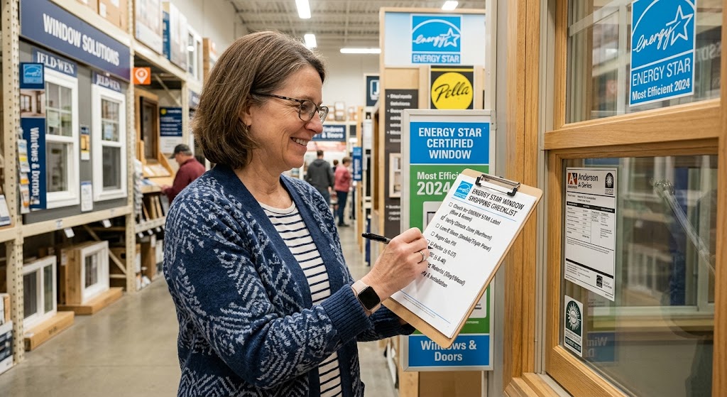 Homeowner using an ENERGY STAR window shopping checklist