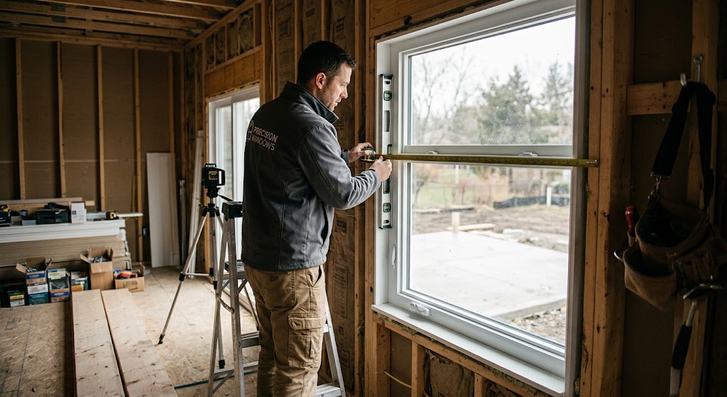 Installer checking window installation tolerances