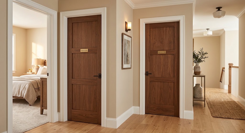 Interior doors matched to a bedroom and bathroom