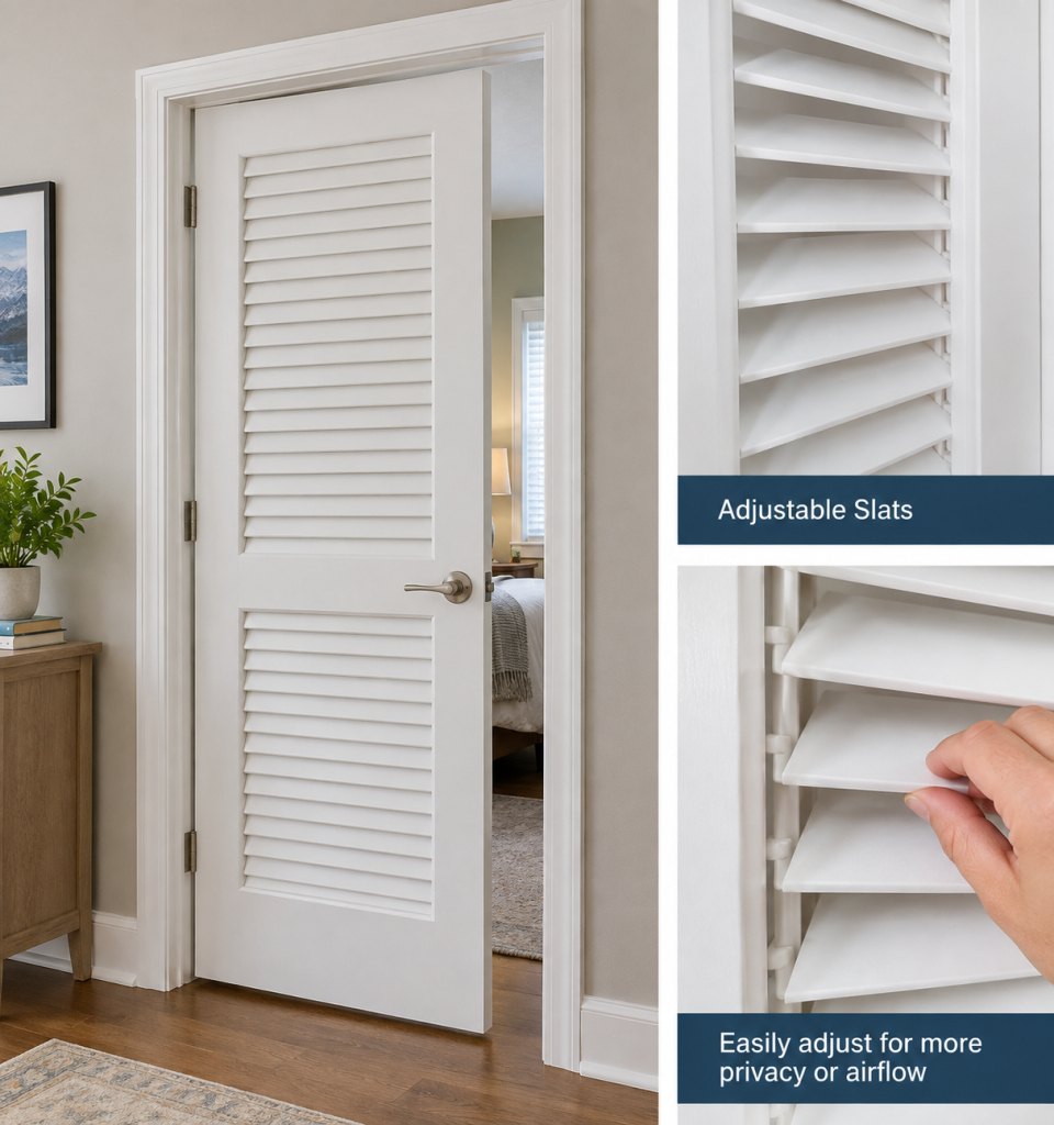Louvered interior door with adjustable slats