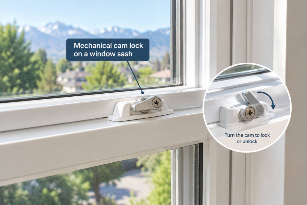 Mechanical cam lock on a window sash