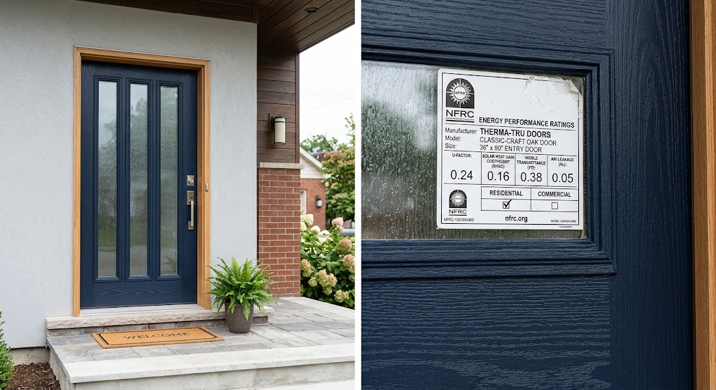 NFRC energy rating label on an entry door