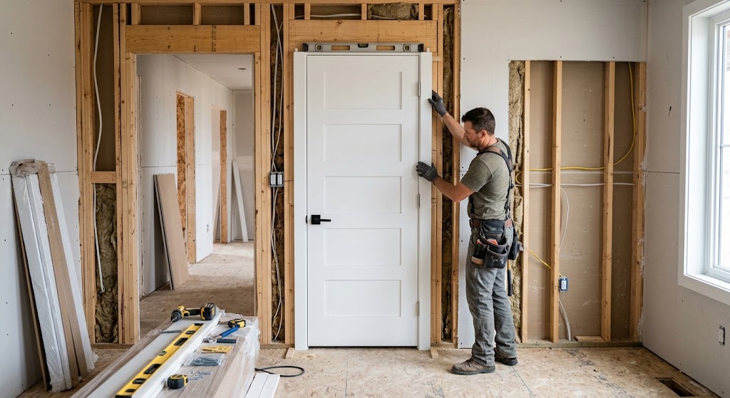 Prefabricated interior door custom-built off-site