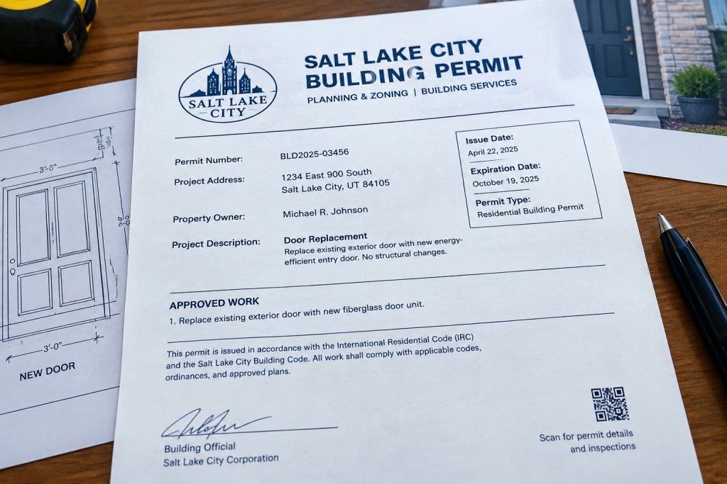 Salt Lake City building permit for a door replacement project
