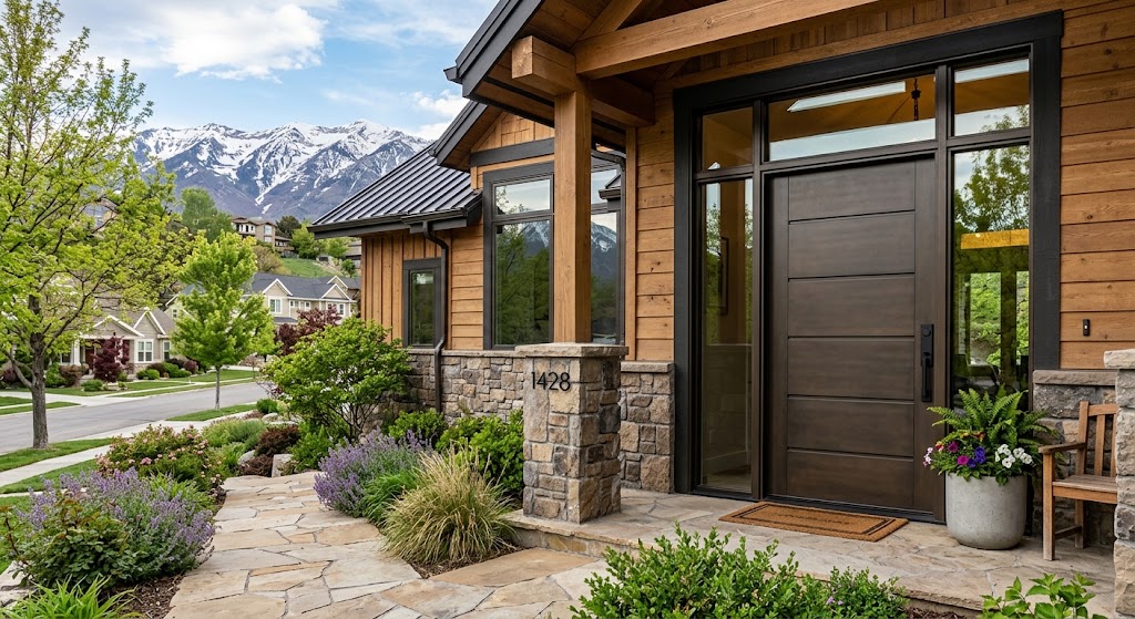 Steel door glass panels on a Salt Lake City home
