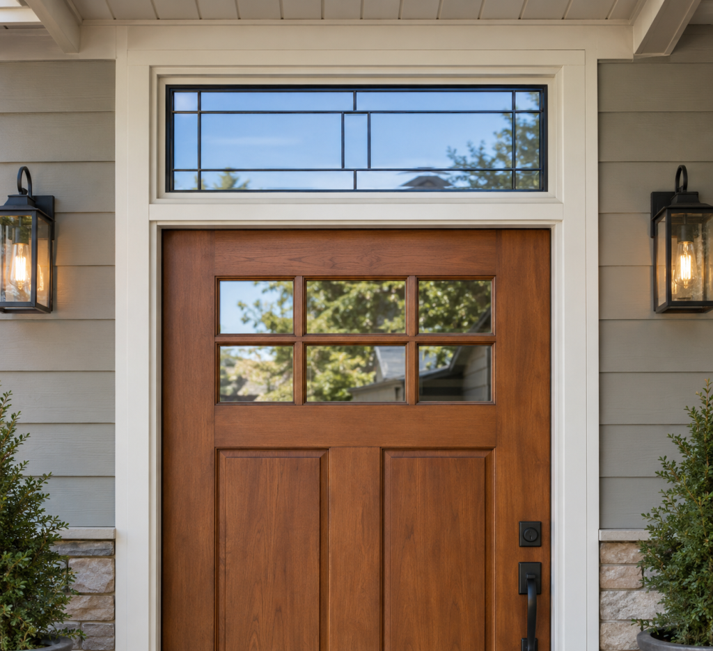 Transom window above a front entry door