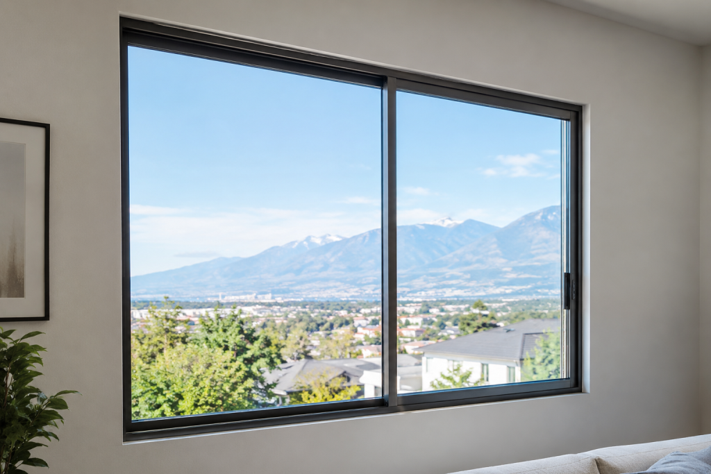 Aluminum window with a thin, modern frame profile