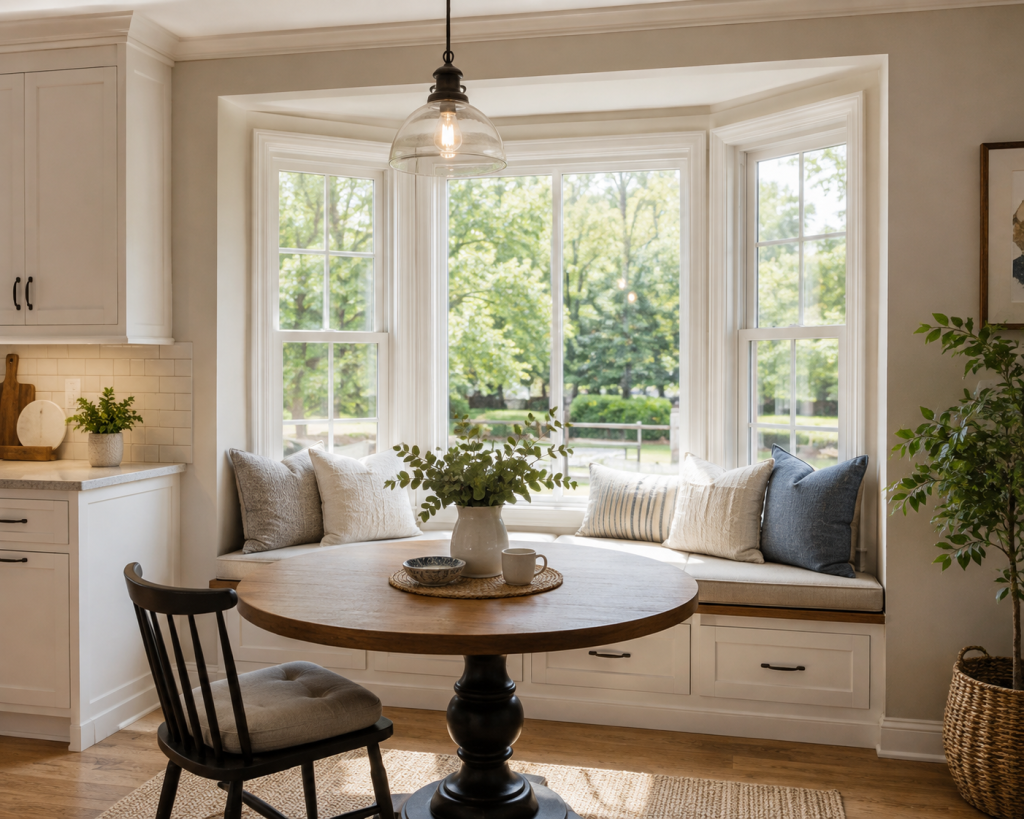 Breakfast nook with built-in bay window seating