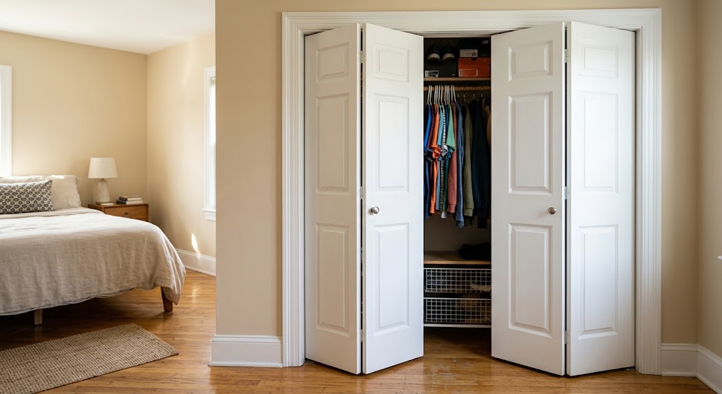 Bifold closet door partially open