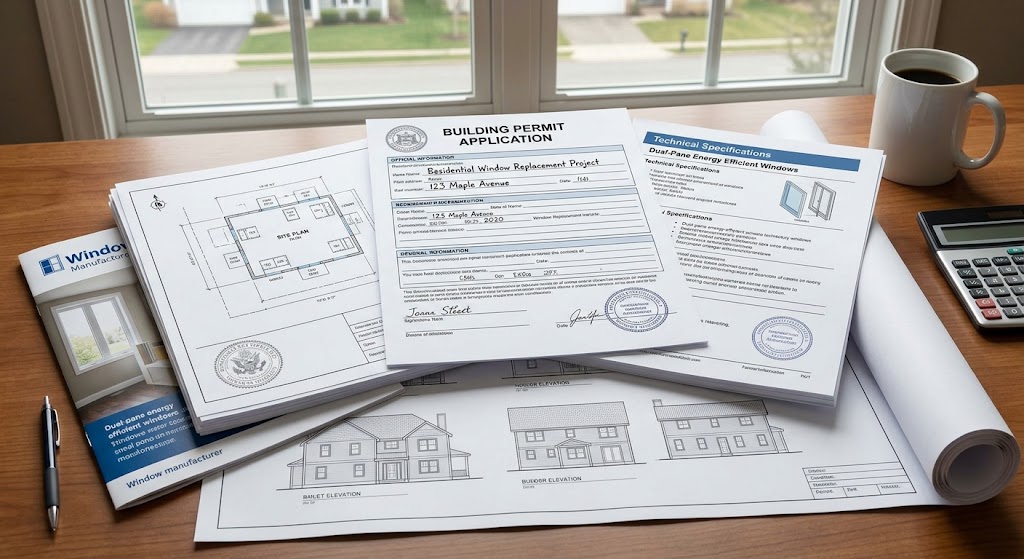 Building permit paperwork for a window project