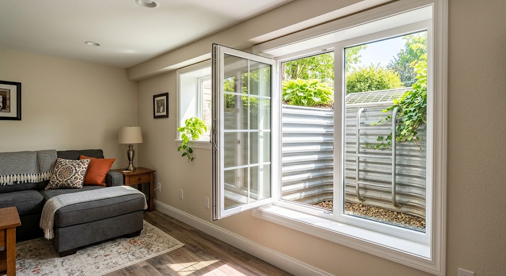 Patio door paired with casement windows in a Salt Lake City home