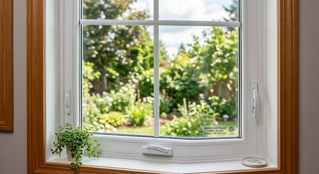 Casement vinyl window with argon gas fill