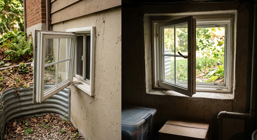 Casement window providing basement ventilation