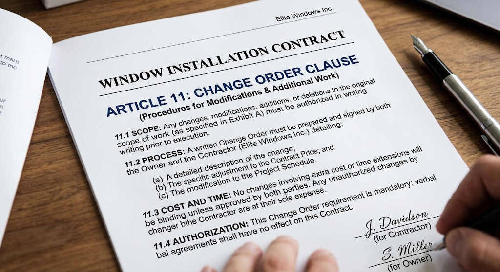 Change order clause in a window installation contract