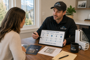 Installer discussing a custom window project timeline