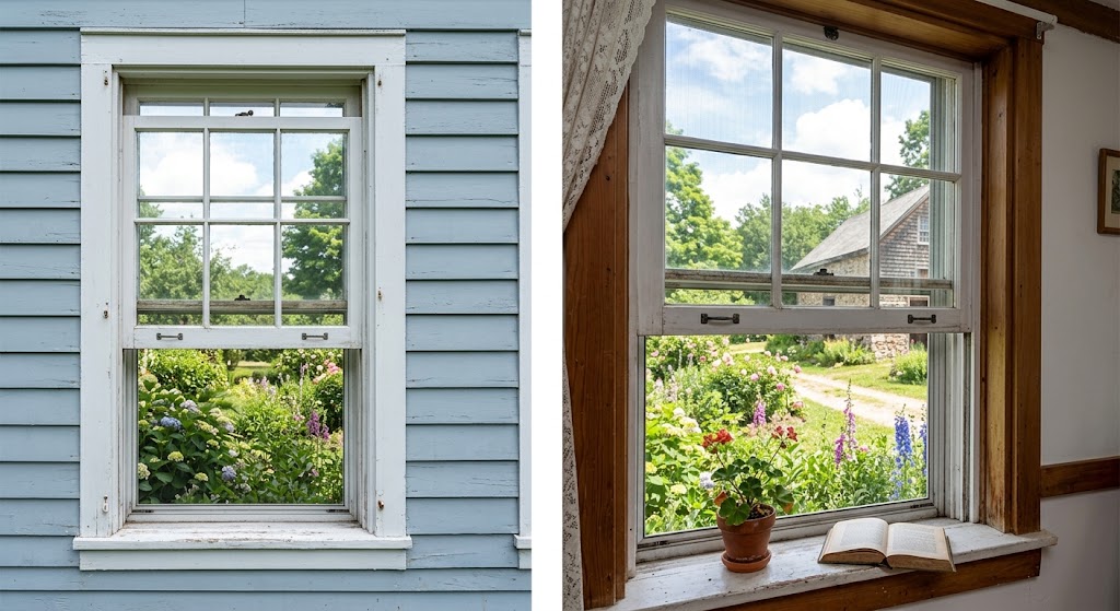 Double-hung window with both sashes open
