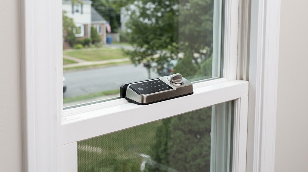 Smart lock installed where two double-hung window sashes meet
