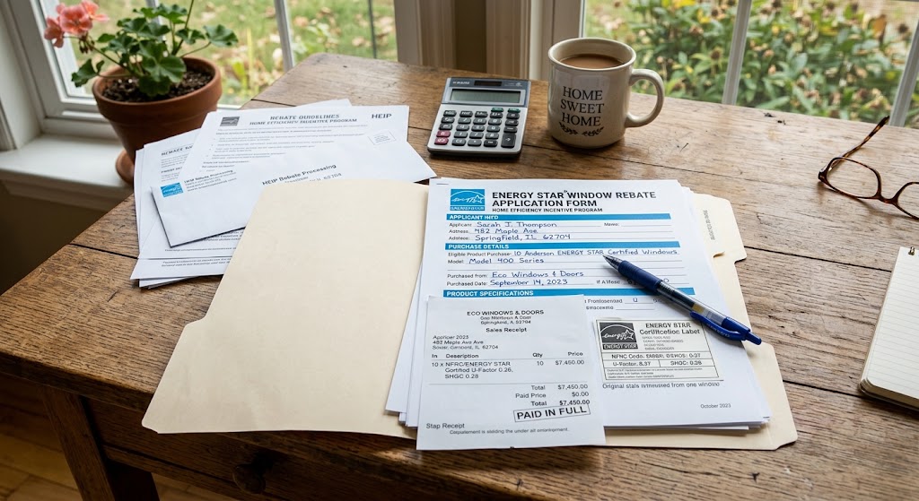 Paperwork for an ENERGY STAR window rebate program