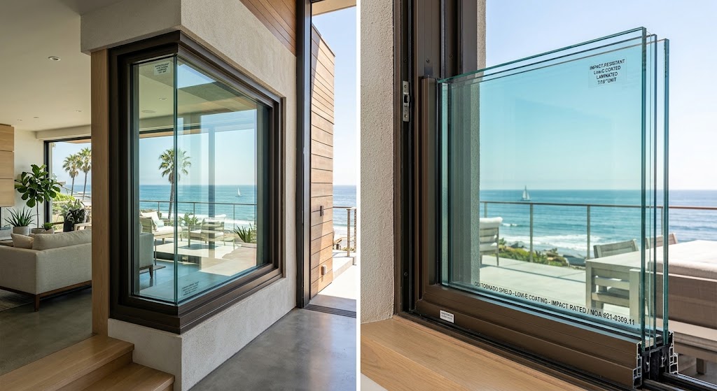 Low-E coated impact-resistant glass package