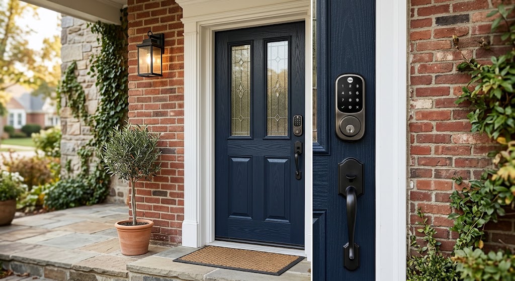 	Smart lock installed on a residential entry door