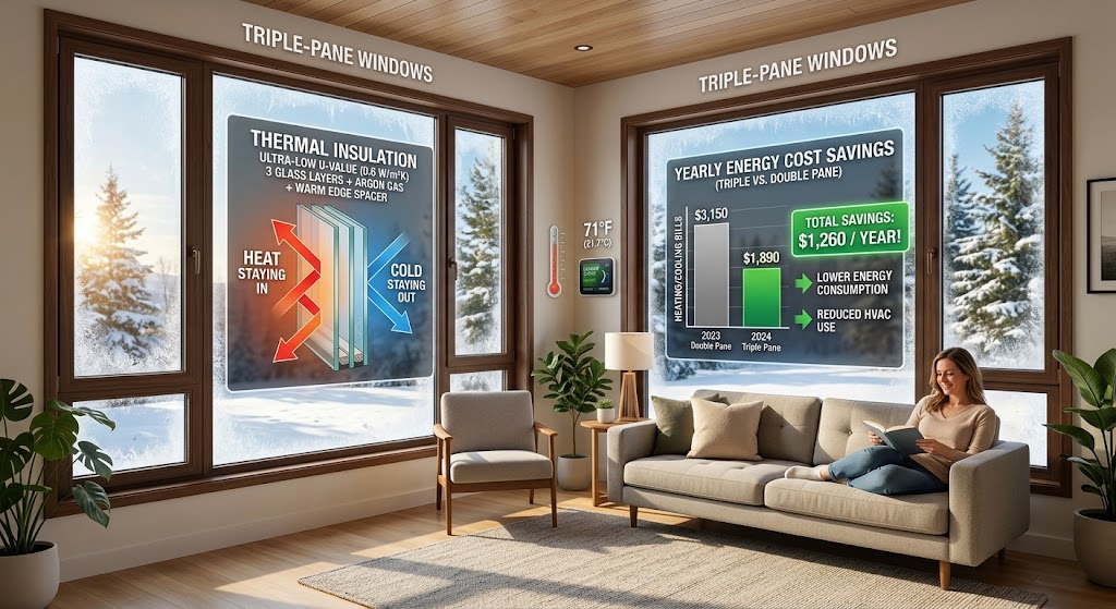 Triple-pane windows reducing energy bill costs