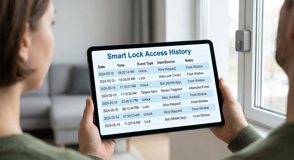 Access log history for a connected window lock